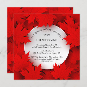 Invitation Feuilles rouges d'amitié Thanksgiving