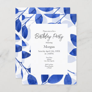 Invitation Feuilles Royal Blue Watercolor