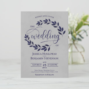Invitation Feuilles russes bleu marine Élégant Mariage gris
