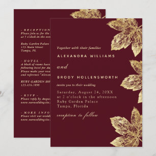Invitation  Feuilles Rustiques Rouges Et Or Tout En Un Mariag