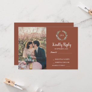 Invitation Feuilles rustiques sur le bois monogramme photo Ma