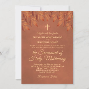 Invitation Feuilles Terracotta Rustiques Mariage Catholique M