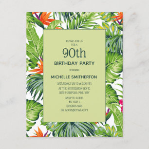 Invitation Feuilles tropicales florales rose orange 90e anniv