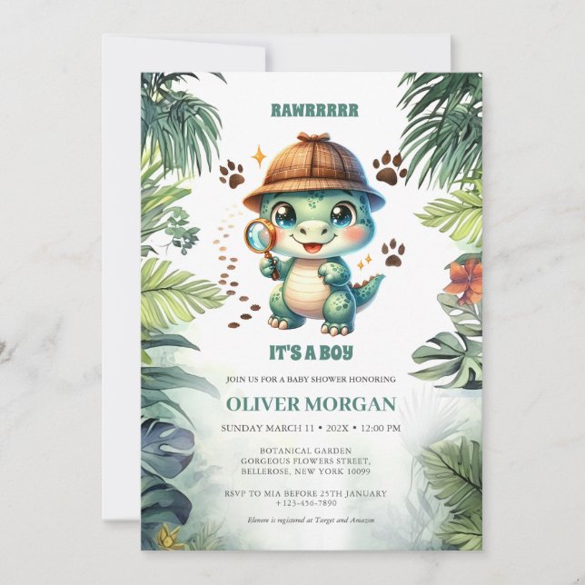 Invitation Feuilles tropicaux Baby Crocodile Bay Boy Douche (Devant)