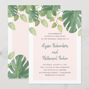 Invitation Feuilles tropicaux Blush et Green Mariage
