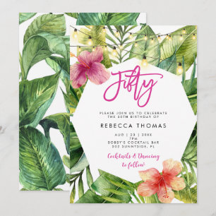 Invitation Feuilles tropicaux cinquante anniversaire invitati