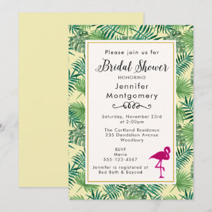 Invitation Feuilles tropicaux et Fête des mariées Flamant ros