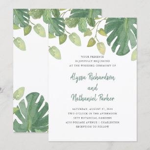 Invitation Feuilles tropicaux   Mariage vert et blanc