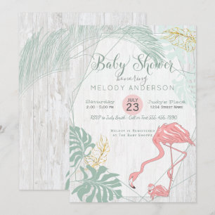 Invitation Feuilles tropicaux modernes Baby shower Flamant ro