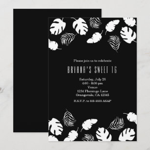Invitation Feuilles tropicaux noirs et blancs Élégant parti c