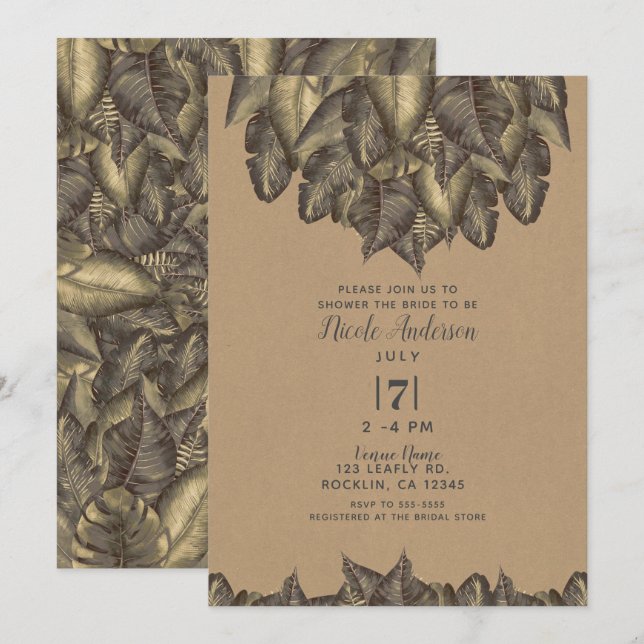 Invitation Feuilles tropicaux rustiques Fête des mariées Vint (Devant / Derrière)