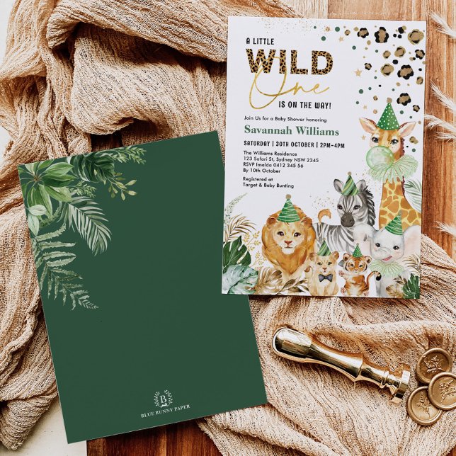 Invitation Feuilles tropicaux Safari Party Animaux Baby showe (Créateur téléchargé)