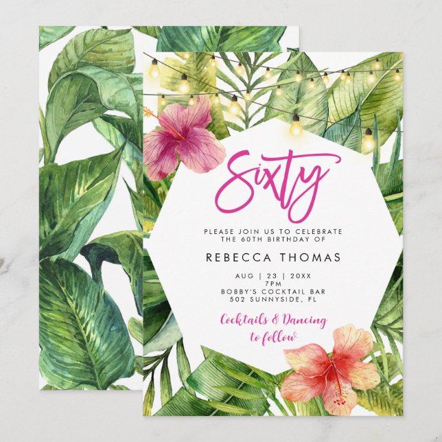 Invitation Feuilles tropicaux soixante anniversaire invitatio (Devant / Derrière)