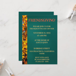 Invitation Feuilles Turquoises sombres Thanksgiving Friends