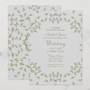 Invitation Feuilles vert olive Moutarde naturelle Mariage rus