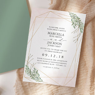 Invitation Feuilles Vertes & Blush