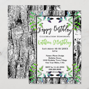 INVITATION FEUILLES VERTES NOIR BARK HEUREUX ANNIVERSAIRE INV