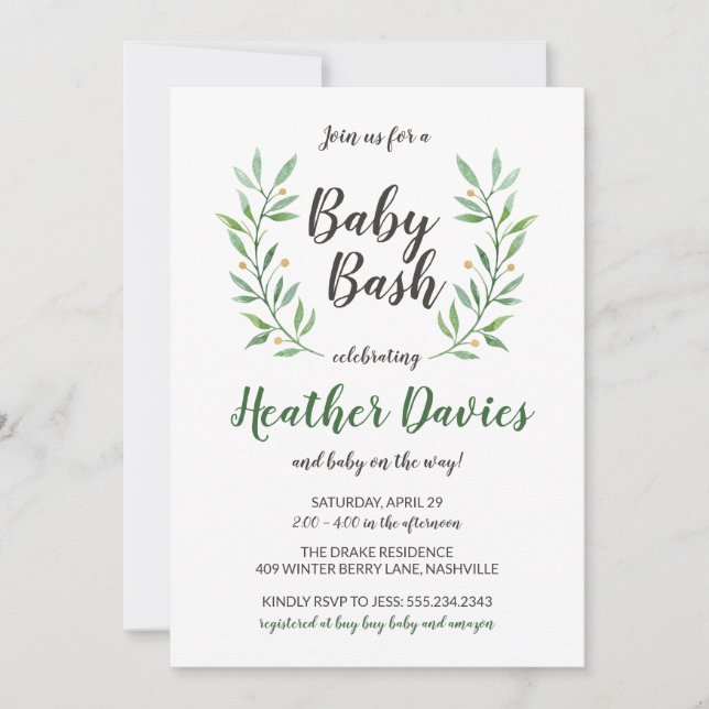 Invitation Feuilles verts Baby shower neutre pour les femmes  (Devant)