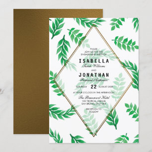 Invitation Feuilles verts Gold Floral Engagement Party