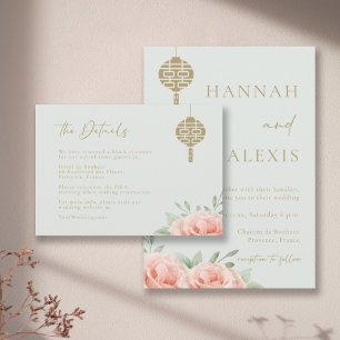 Invitation Feuilles verts Rose vierges chinois Détails du Mar