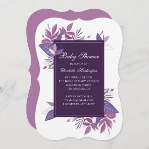 Invitation Feuilles violets. Baby shower violet
