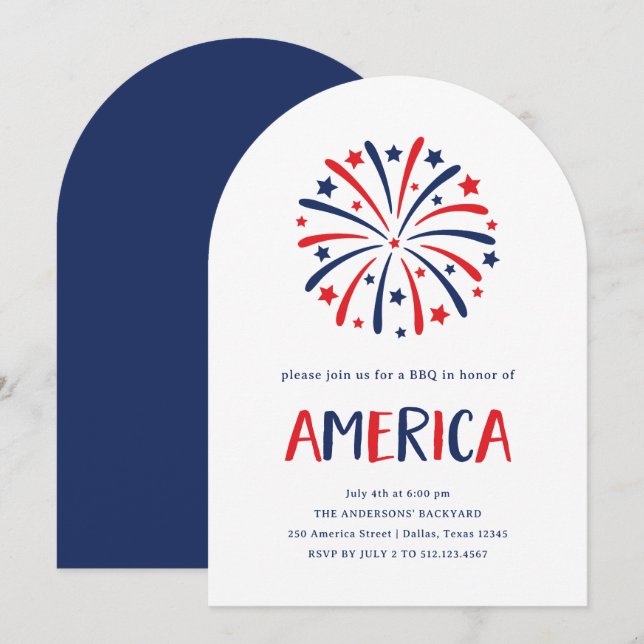 Invitation Feux | 4 juillet Rouge blanc et bleu (Devant / Derrière)