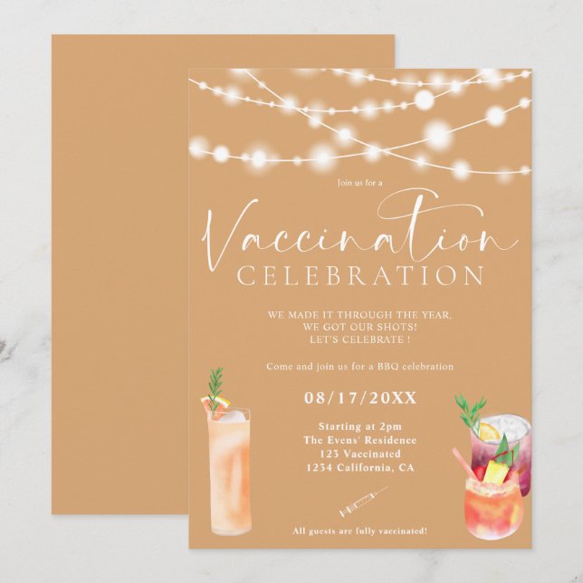 Invitation Feux à cordes cocktails Célébration de vaccination (Devant / Derrière)