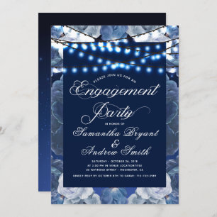 Invitation Feux à cordes Fiançailles élégant bleu