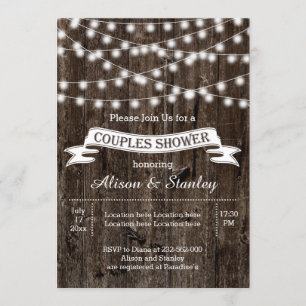 Invitation Feux à cordes rustiques bois mariage couple douche