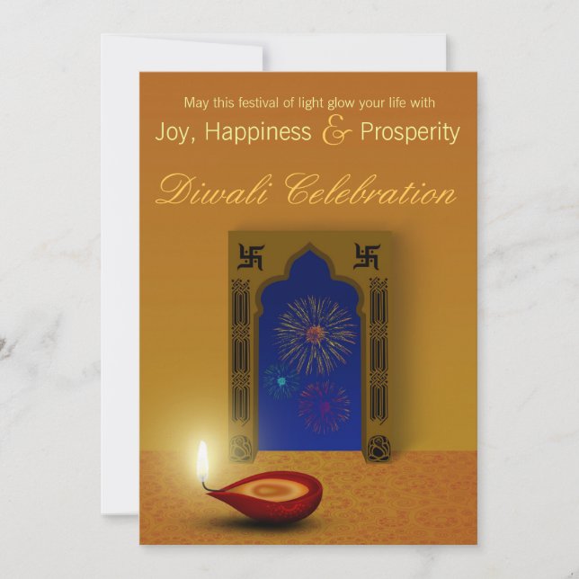 Invitation Feux d'artifice heureux de fête de Diwali - (Devant)