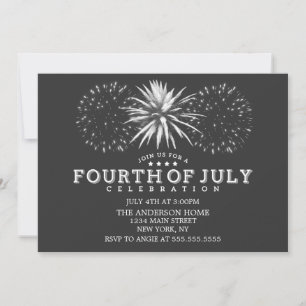 Invitation Feux d'artifice vintage gris charbon 4 juillet Fêt