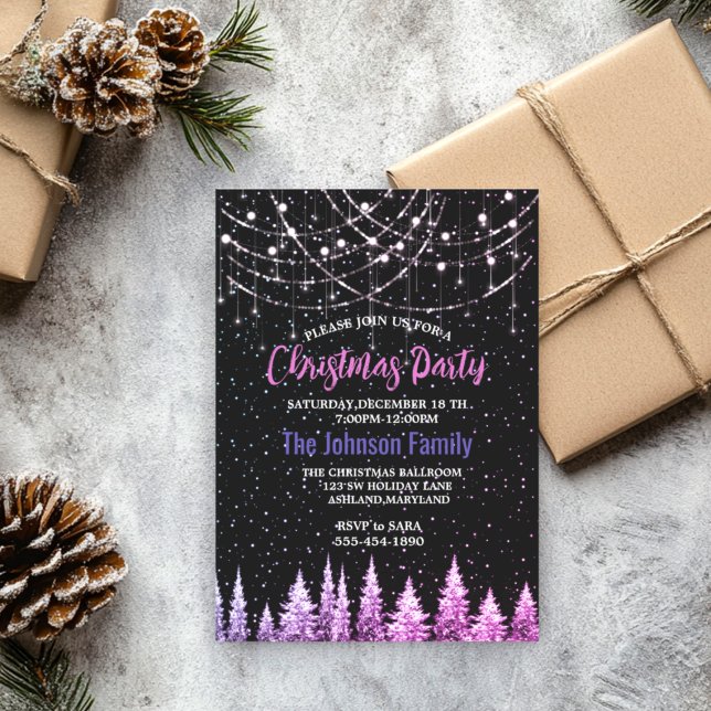 Invitation Feux de Noël chic aux arbres roses (Créateur téléchargé)