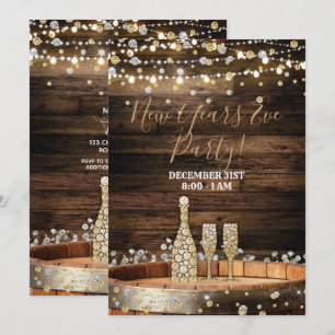 Invitation Feux de tonneau en bois rustique Champagne Nouvel 