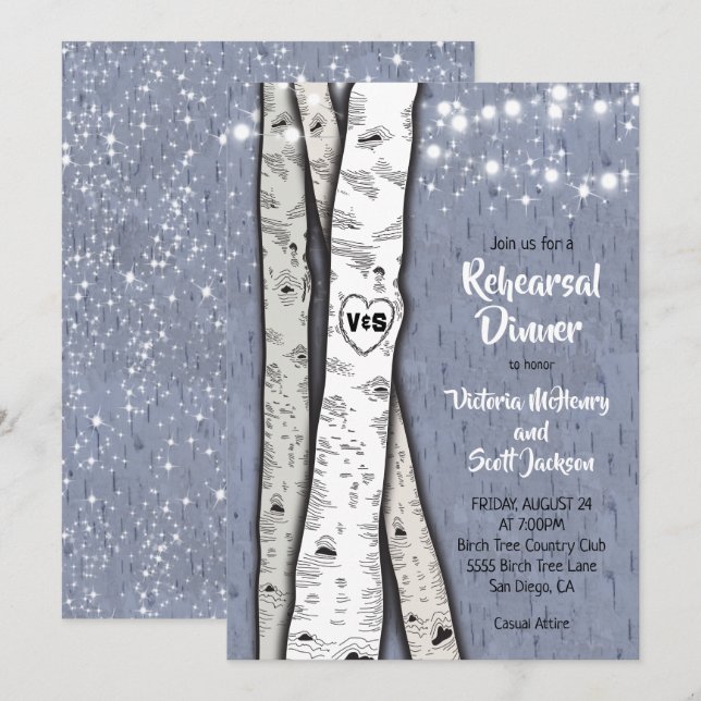 Invitation Feux jumelles Répétition de l'arbre de Birch Dîner (Devant / Derrière)