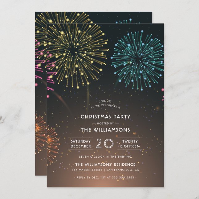 Invitation Feux | Typographie moderne Noël (Devant / Derrière)