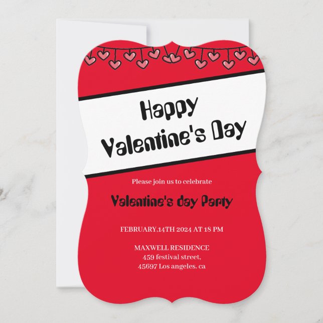 Invitation février 14 coeurs heureux valentines jour (Devant)