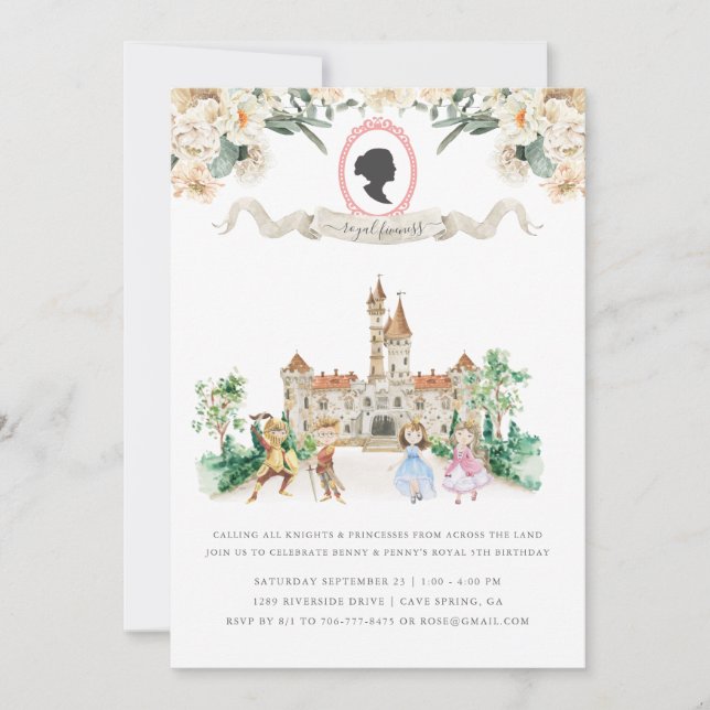 Invitation Fiabilité royale | Twins Fairy Tale Anniversaire (Devant)