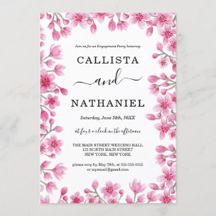 Invitation Fiançailles à bordure florale de cerisier japonais