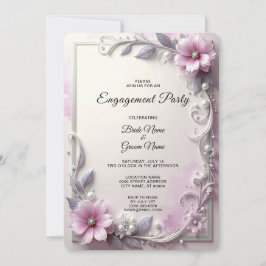 Invitation Fiançailles à cadre floral rose