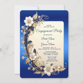Invitation Fiançailles à embellissement floral bleu blanc