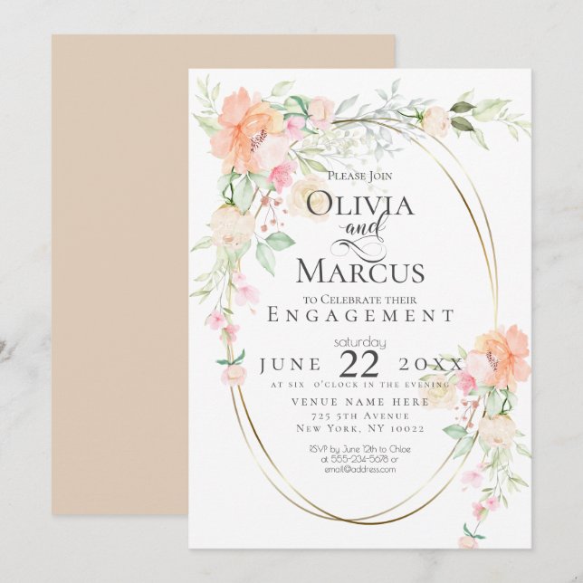 Invitation FIANÇAILLES | Aquarelle Pastel Fleurs de Printemps (Devant / Derrière)