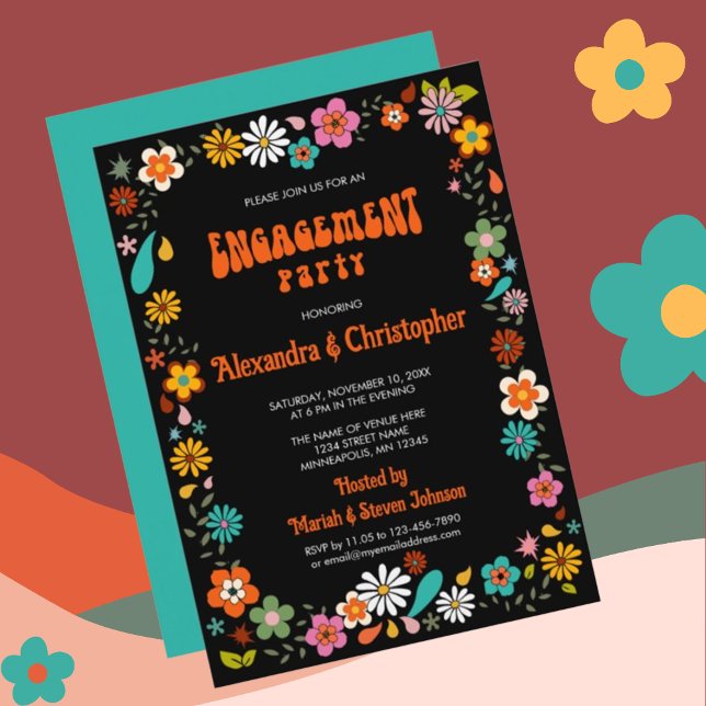 Invitation fiançailles arrière - plan noir Funky inspiré des  (Créateur téléchargé)