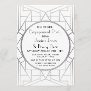 Invitation Fiançailles Art déco Gatsby d'argent de