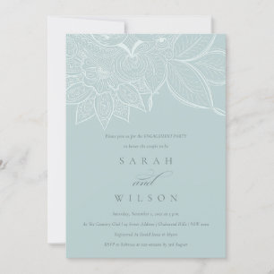 Invitation Fiançailles Bleu Dusky Paisley Orné Cla