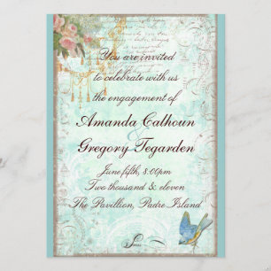 Invitation Fiançailles Bluebird & Pink Roses