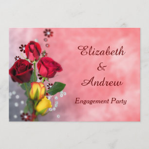 Invitation Fiançailles chic de roses rouges et jaunes