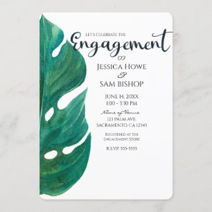 Invitation Fiançailles classique White & Green Tropical Leaf