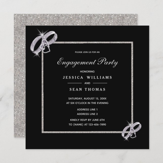 Invitation Fiançailles Classy Diamond Mariage Argent (Devant / Derrière)