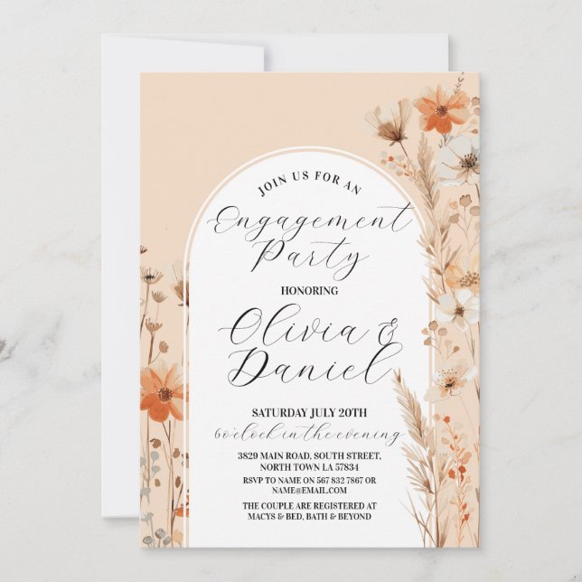 Invitation Fiançailles Couples Douche Boho Florals (Devant)