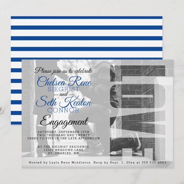 Invitation Fiançailles d'amour - Bleu - Créez votre propre (Devant / Derrière)